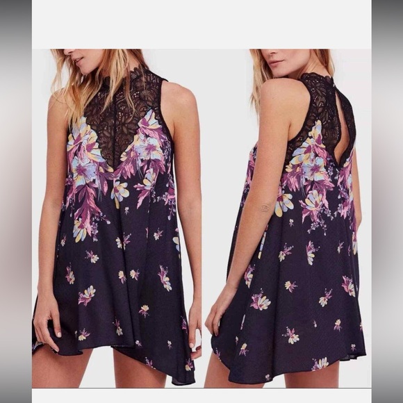 Free People Intimately Marsha Slip Dress lace details and floral Size Small - Picture 14 of 14
